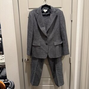 Talbots Tweed Pantsuit Women Blazer 14 Pants 16 Black White